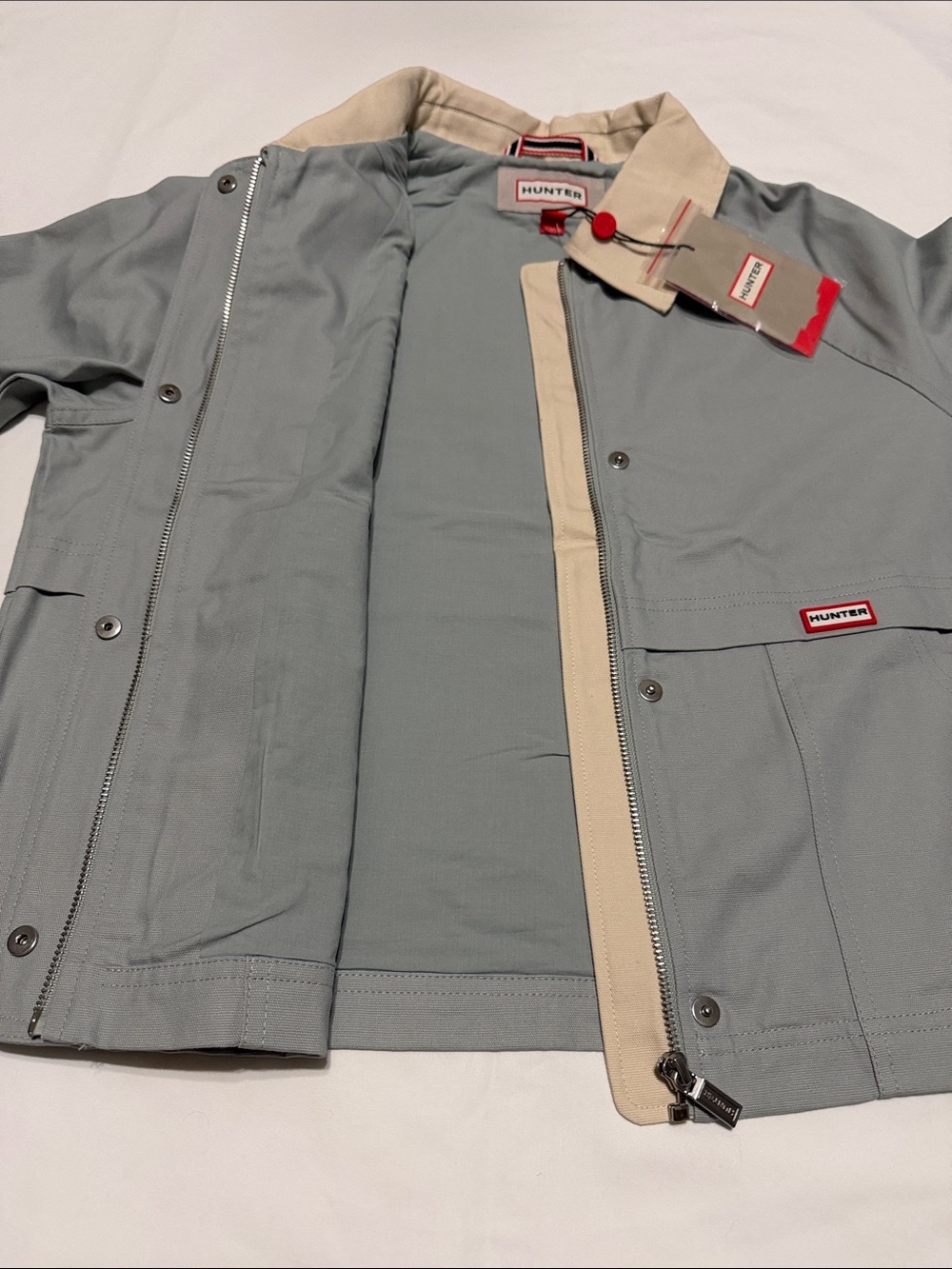 Hunter Collared Button Zipper Olive Gray Jacket M Cotton NWT - Picture 5 of 8
